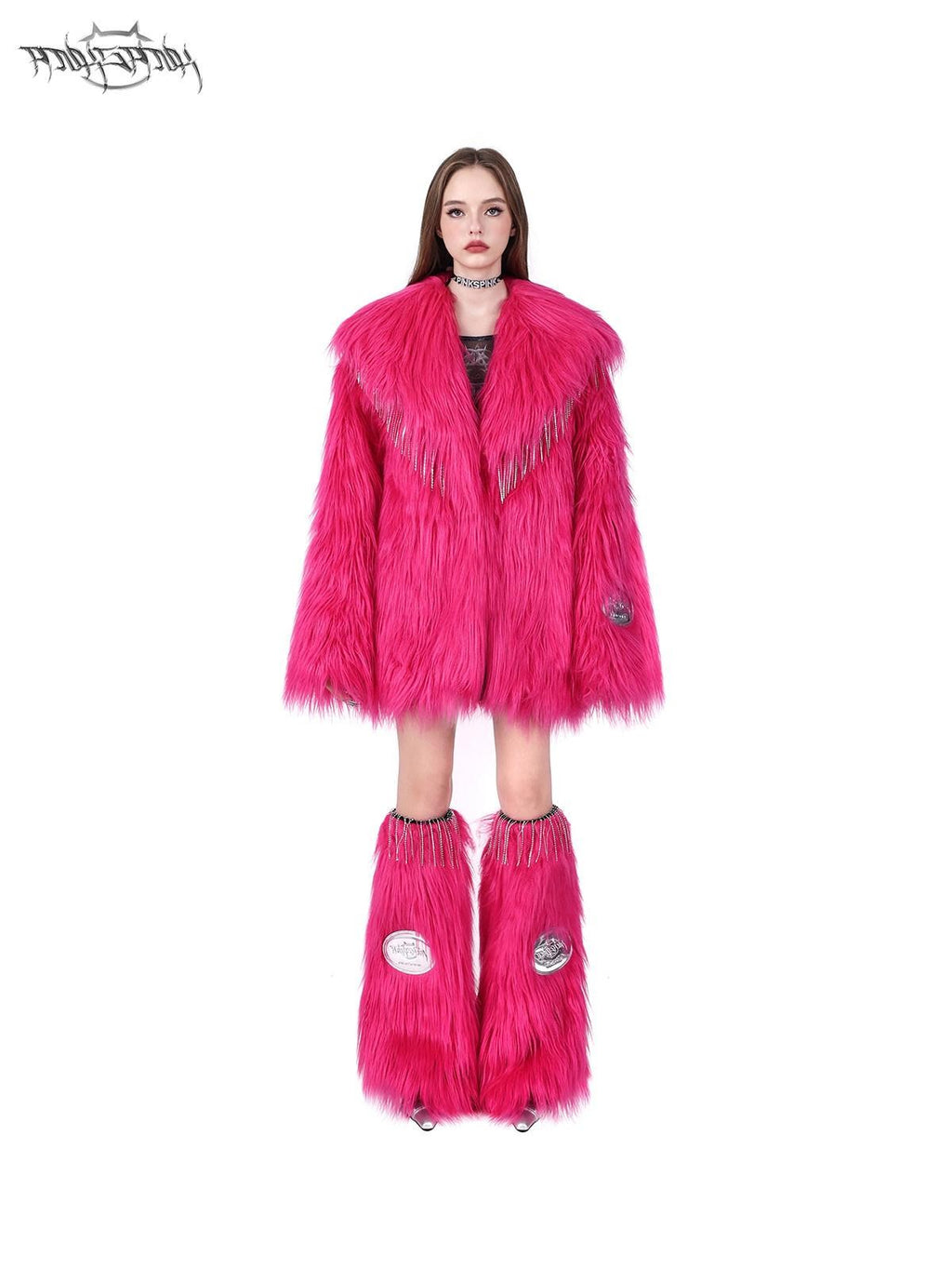 PINKSPINK Bubblegum Pink Rhinestone Fluffy Women's Faux Fur Leg Warmers