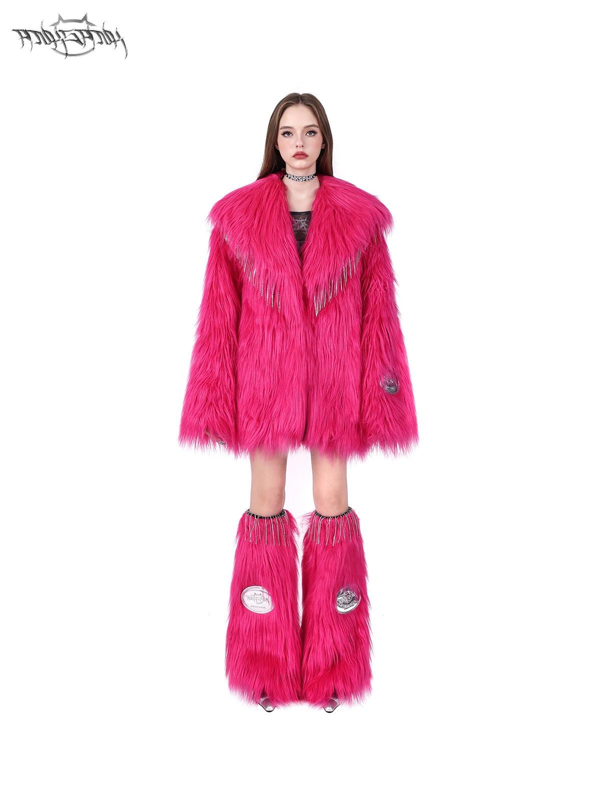 PINKSPINK Bubblegum Pink Rhinestone Fluffy Women's Faux Fur Leg Warmers