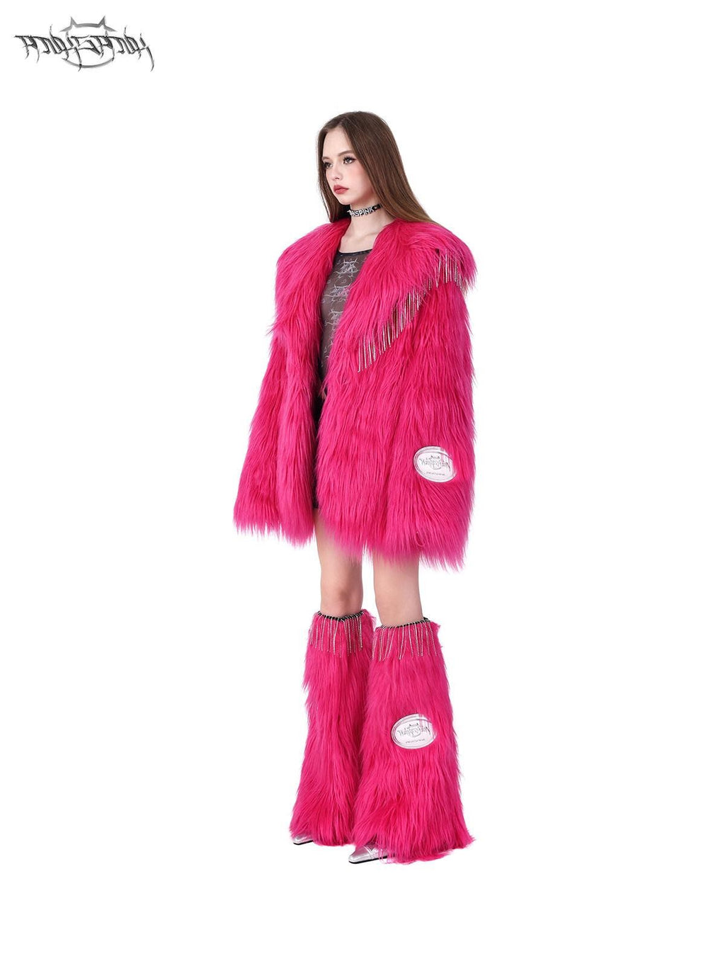 PINKSPINK Bubblegum Pink Rhinestone Fluffy Women's Faux Fur Leg Warmers