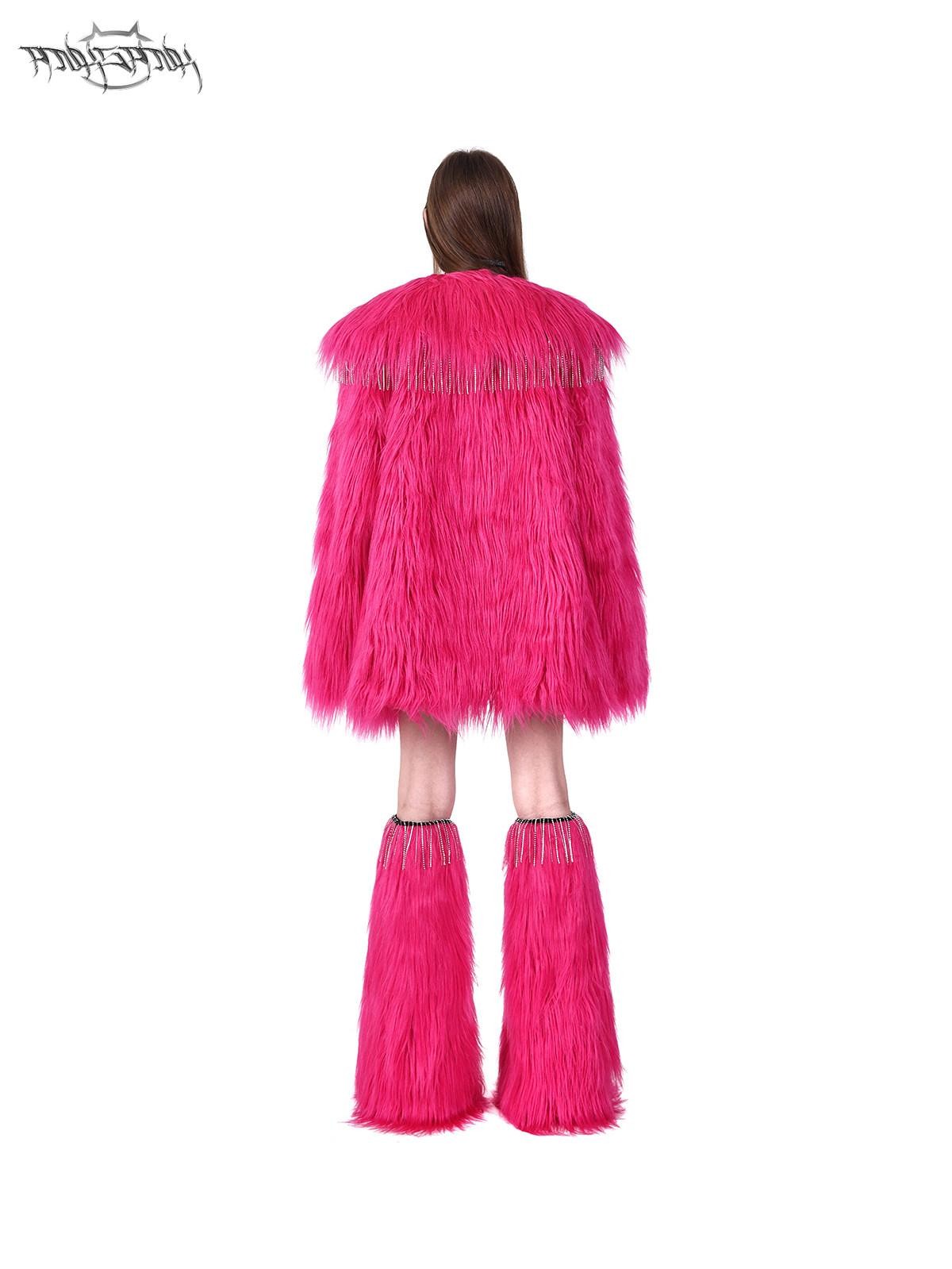 PINKSPINK Bubblegum Pink Rhinestone Fluffy Women's Faux Fur Leg Warmers