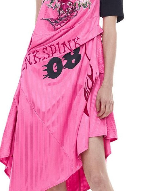 PINKSPINK Bubblegum Pink Sculpted Cut Letter Print Women's Cotton Slip Midi Dresses