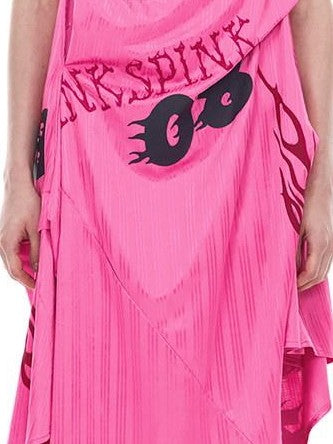 PINKSPINK Bubblegum Pink Sculpted Cut Letter Print Women's Cotton Slip Midi Dresses