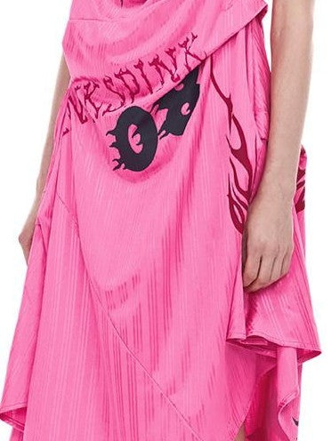 PINKSPINK Bubblegum Pink Sculpted Cut Letter Print Women's Cotton Slip Midi Dresses