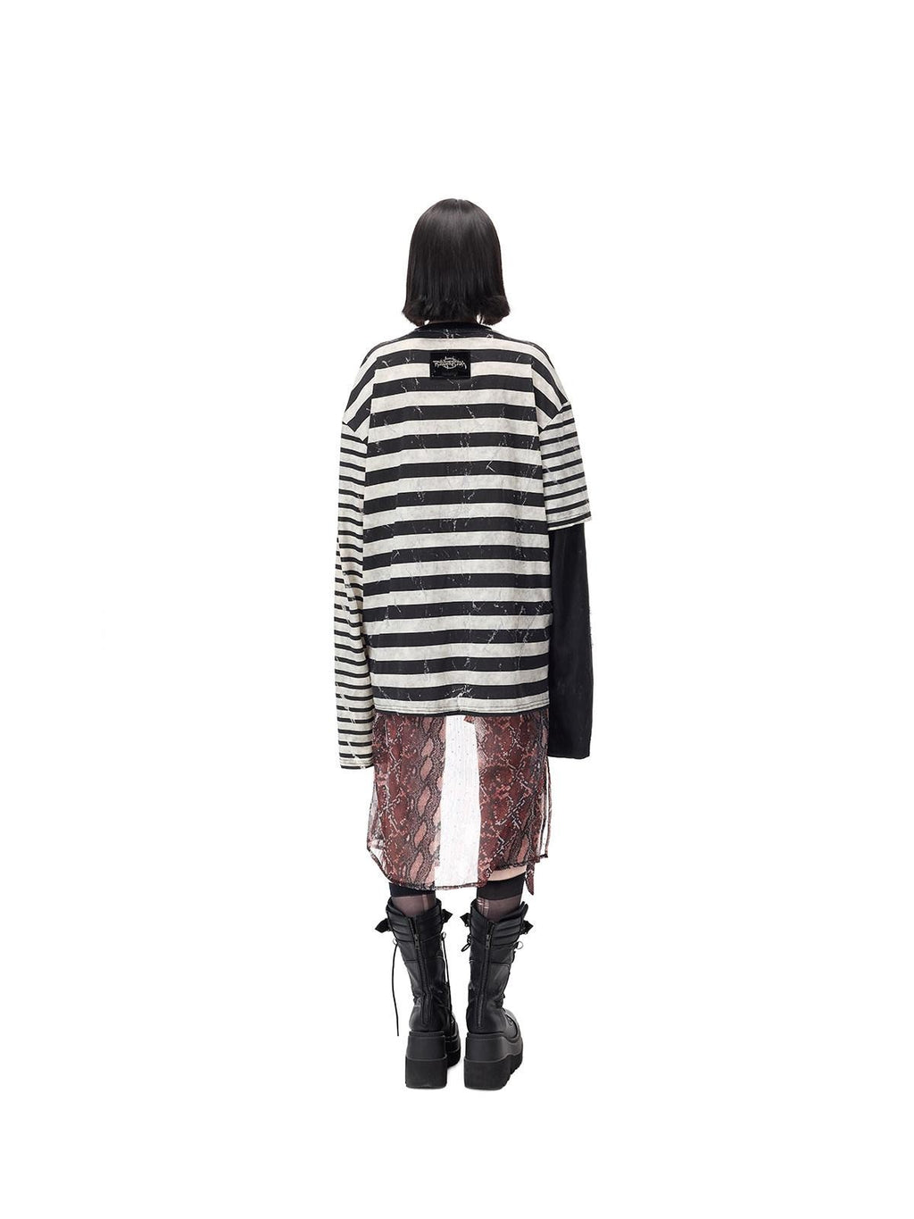 PINKSPINK Burnout Cutout Striped Patchwork Punk Raglan Women's Cotton Long Sleeve T-shirts