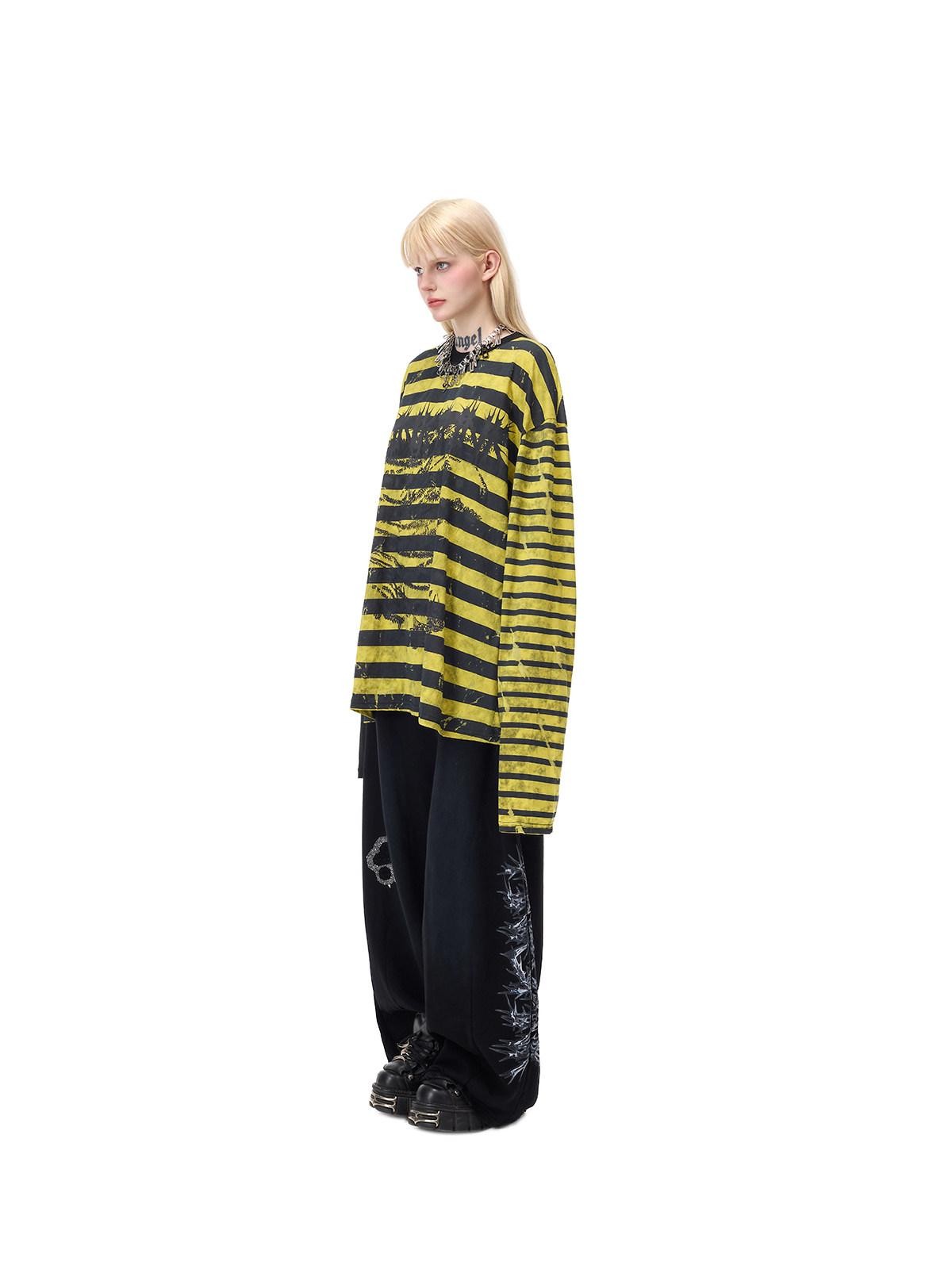 PINKSPINK Burnout Cutout Striped Patchwork Punk Raglan Women's Cotton Long Sleeve T-shirts