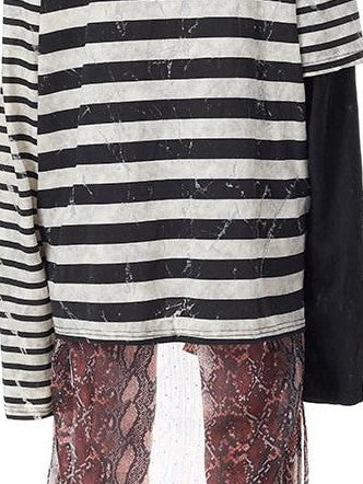 PINKSPINK Burnout Cutout Striped Patchwork Raglan Women's Cotton Long Sleeve T-shirts