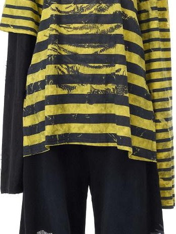 PINKSPINK Burnout Cutout Striped Patchwork Raglan Women's Cotton Long Sleeve T-shirts