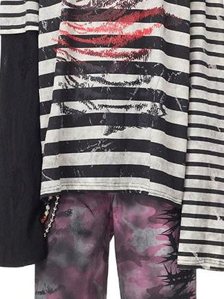 PINKSPINK Burnout Cutout Striped Patchwork Raglan Women's Cotton Long Sleeve T-shirts