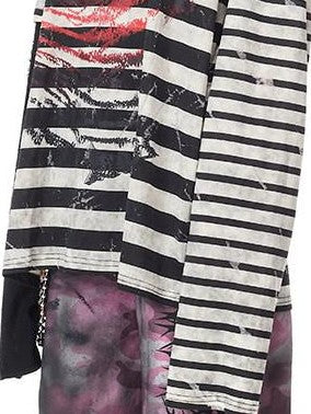 PINKSPINK Burnout Cutout Striped Patchwork Raglan Women's Cotton Long Sleeve T-shirts