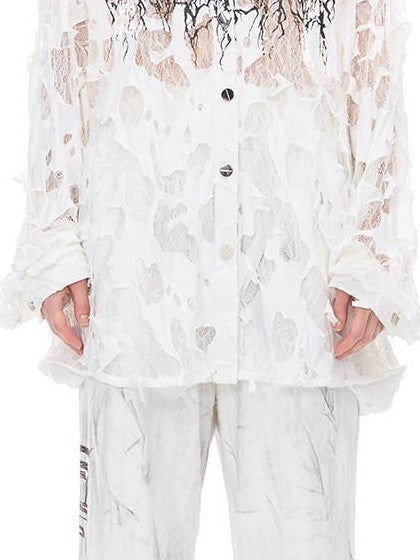 PINKSPINK Burnout Thorn Floral Hooded Printed Hand Distressed Women's Lace Sheer Shirts