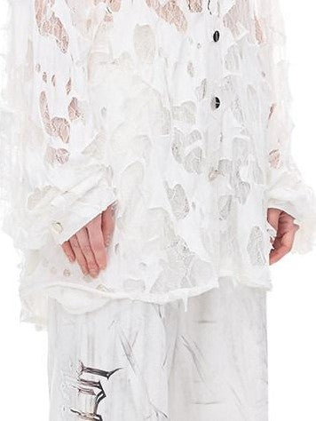 PINKSPINK Burnout Thorn Floral Hooded Printed Hand Distressed Women's Lace Sheer Shirts