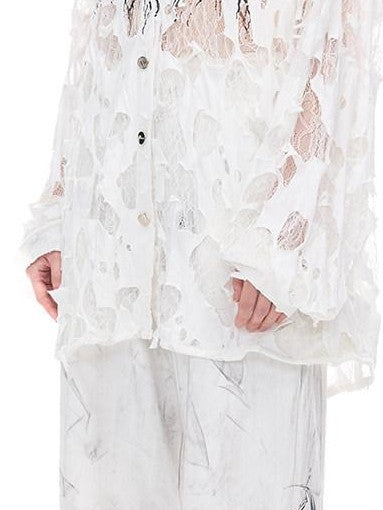 PINKSPINK Burnout Thorn Floral Hooded Printed Hand Distressed Women's Lace Sheer Shirts