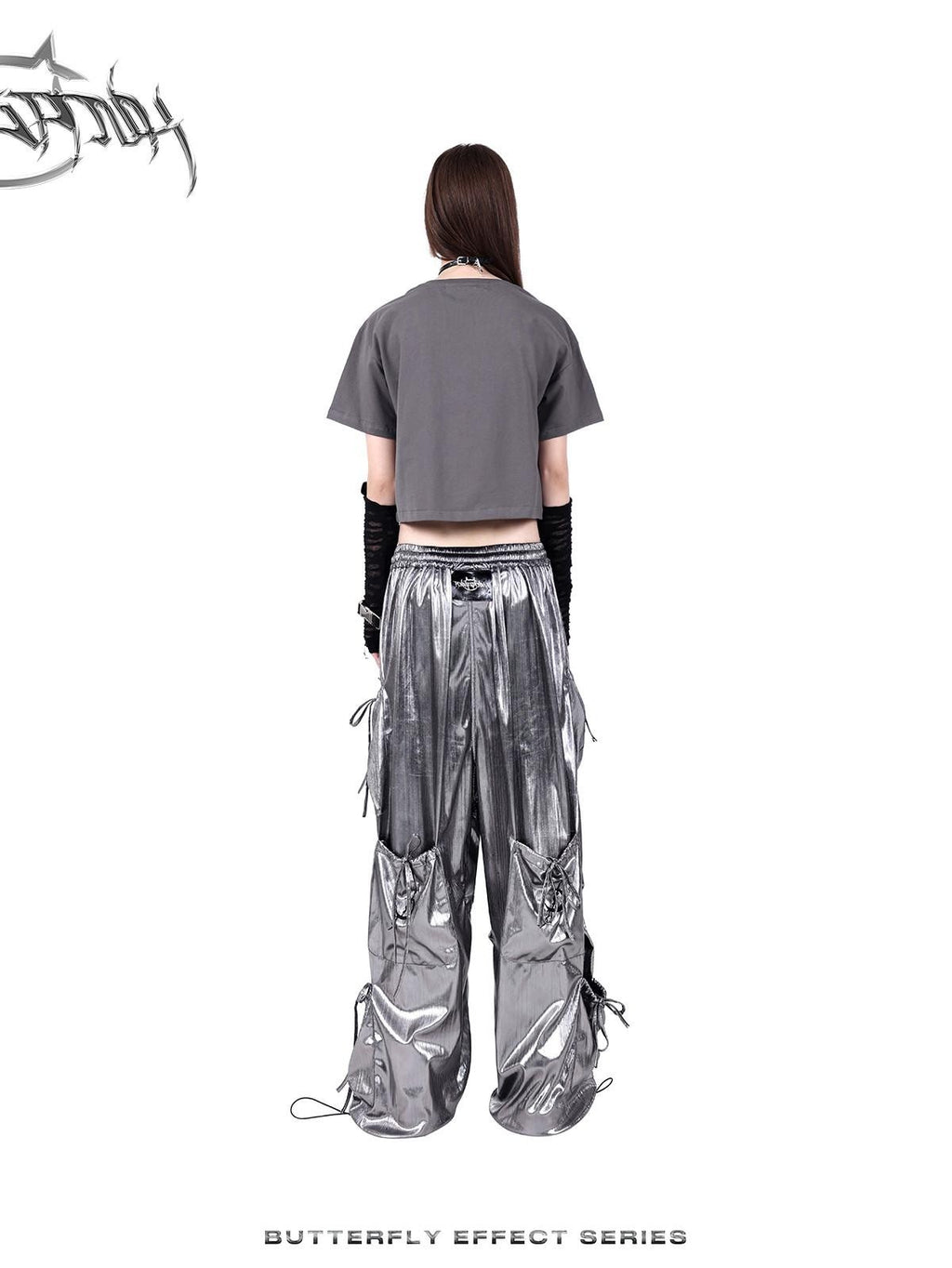 PINKSPINK Butterfly Bow Embroidered Pocket Straight Leg Women's Cotton Cargo Pants