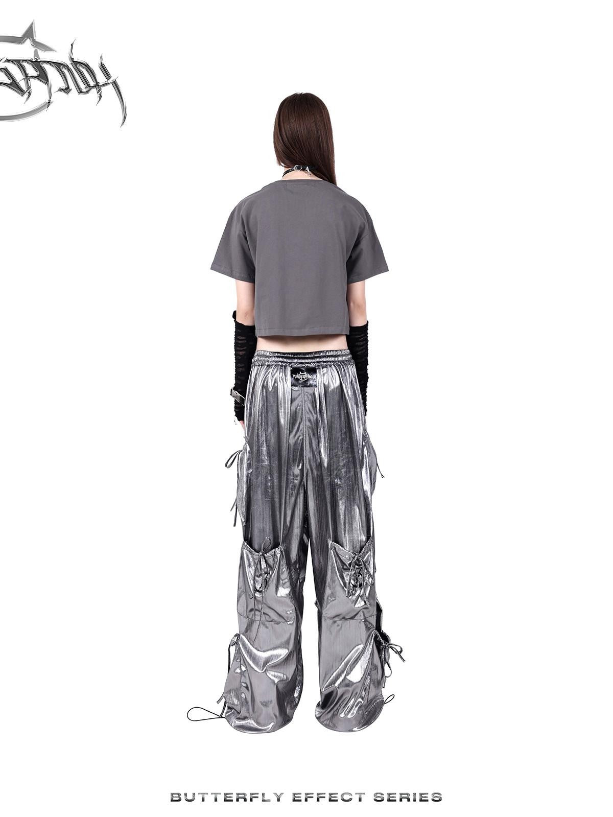 PINKSPINK Butterfly Bow Embroidered Pocket Straight Leg Women's Cotton Cargo Pants
