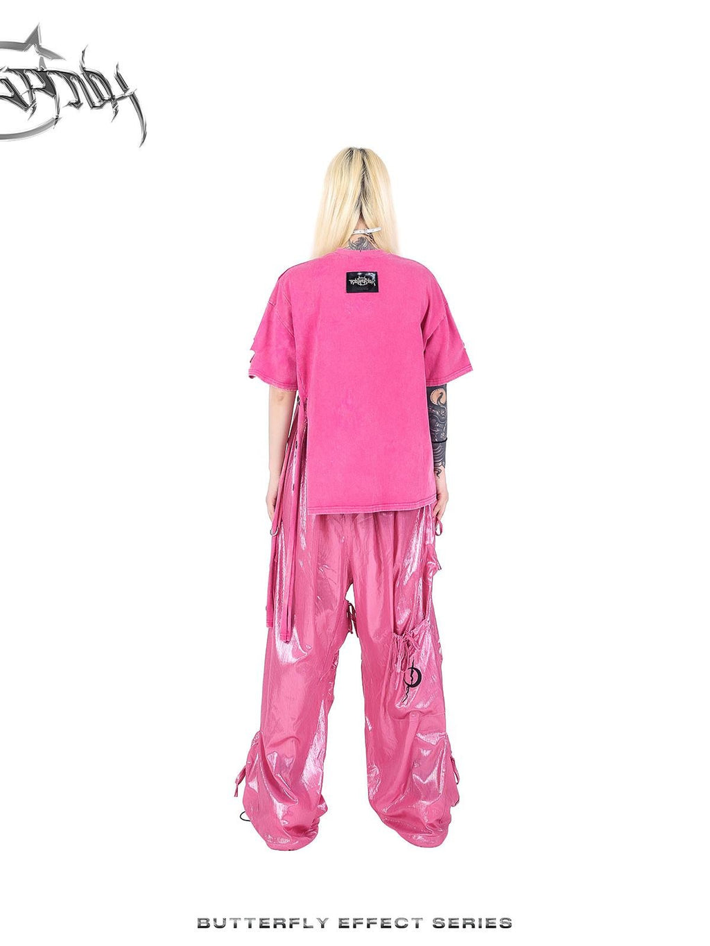 PINKSPINK Butterfly Bow Embroidered Pocket Straight Leg Women's Cotton Cargo Pants