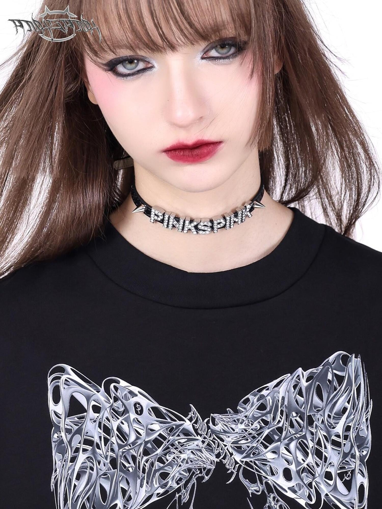 PINKSPINK Butterfly Effect Studded Rhinestone Women's Black Silver Pink Chokers
