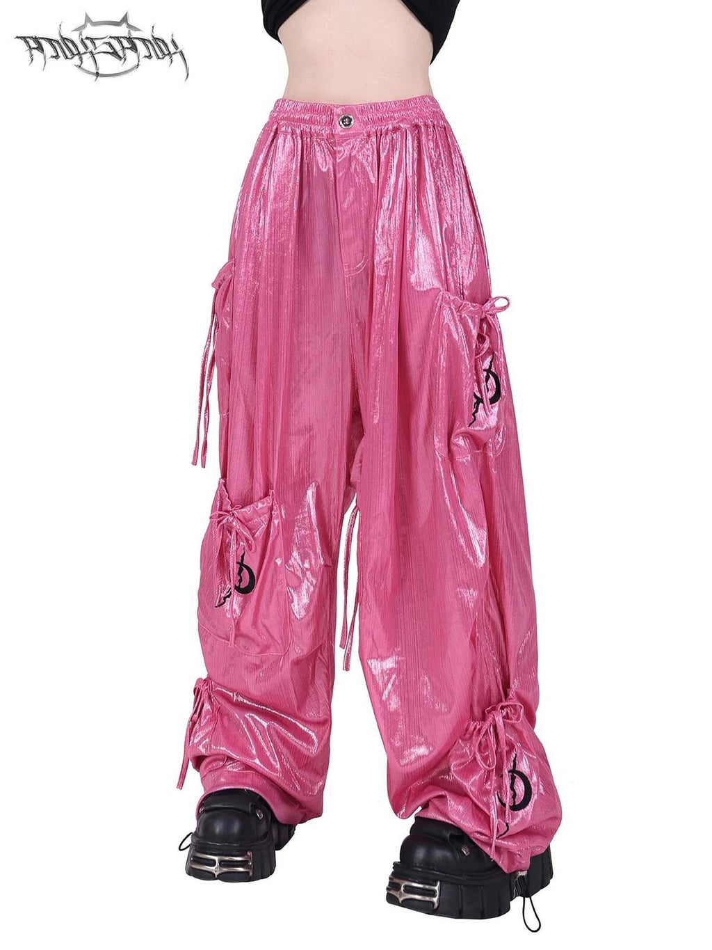 PINKSPINK Butterfly Embroidered Bow Pocket Straight Women's Cotton Cargo Pants
