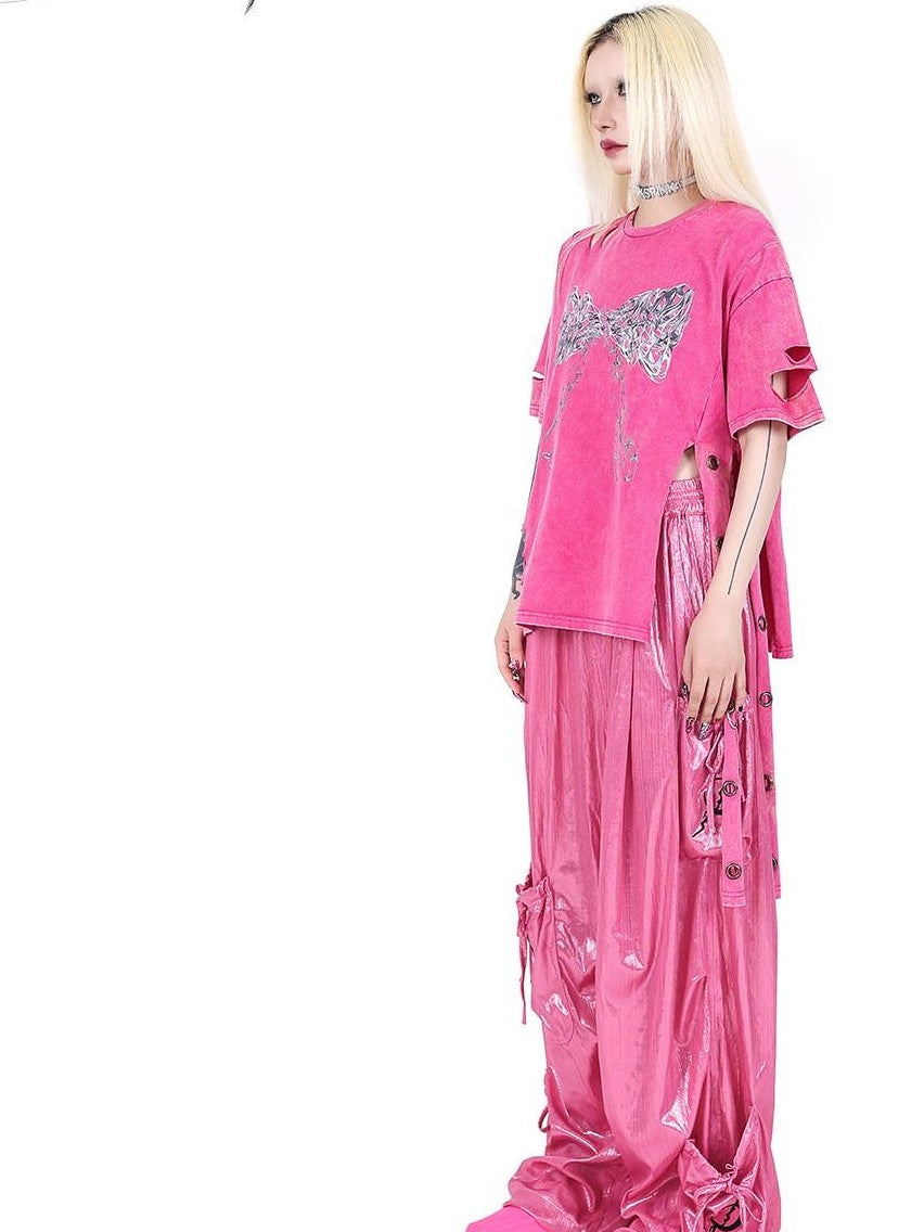 PINKSPINK Butterfly Embroidered Bow Pocket Straight Women's Cotton Cargo Pants