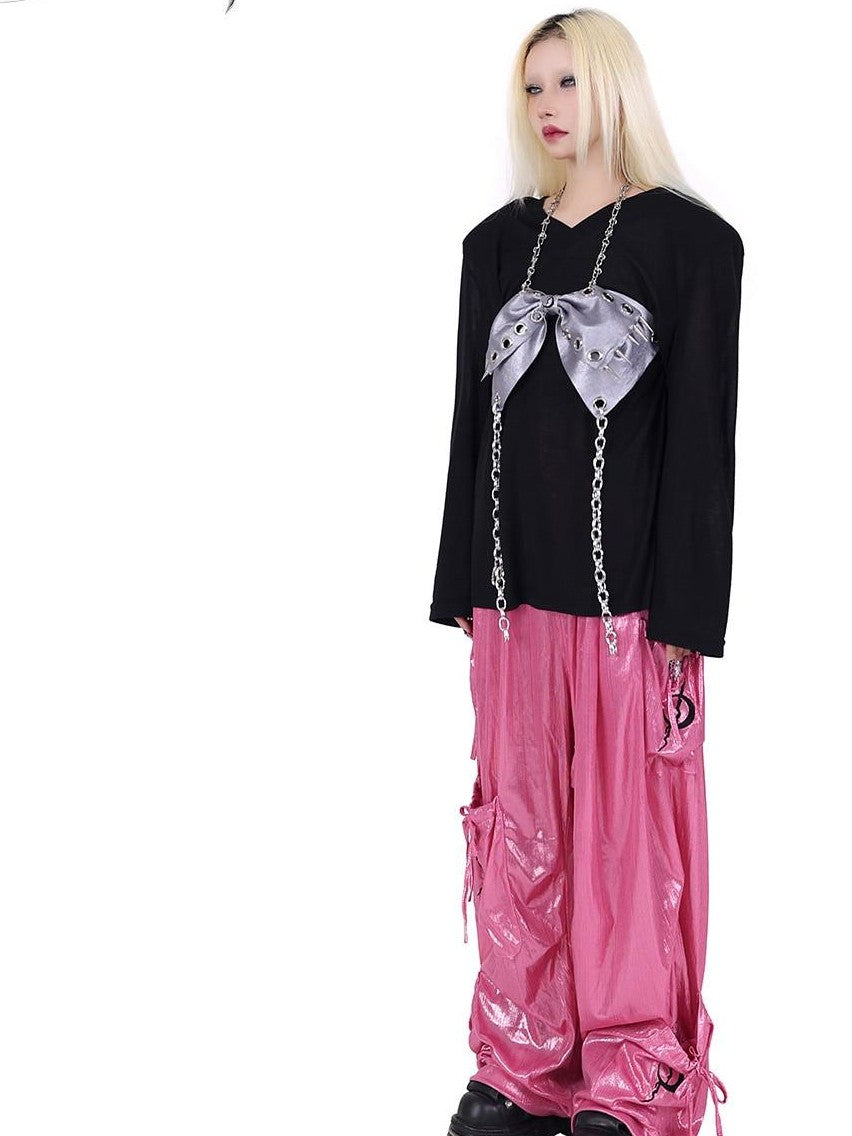 PINKSPINK Butterfly Embroidered Bow Pocket Straight Women's Cotton Cargo Pants