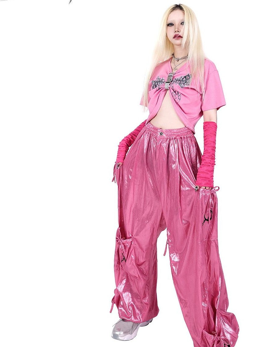 PINKSPINK Butterfly Embroidered Bow Pocket Straight Women's Cotton Cargo Pants