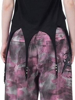 PINKSPINK Cactus Print Studded Asymmetrical Hem Slim Fit Women's Short Sleeve T-shirts