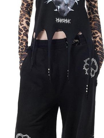 PINKSPINK Cactus Print Studded Asymmetrical Hem Slim Fit Women's Short Sleeve T-shirts