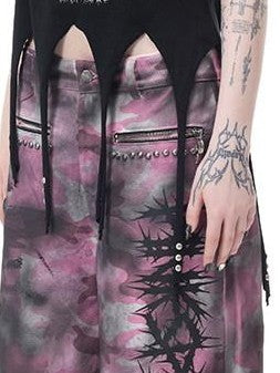 PINKSPINK Cactus Print Studded Asymmetrical Hem Slim Fit Women's Short Sleeve T-shirts