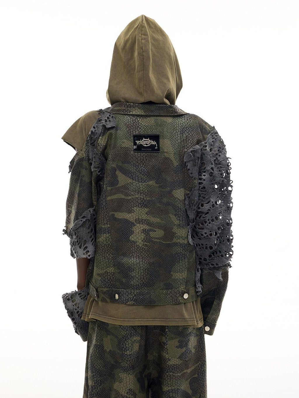 PINKSPINK Camo Distressed Rebuilt Cutout Hooded Oversized Women's Cotton Denim Jackets