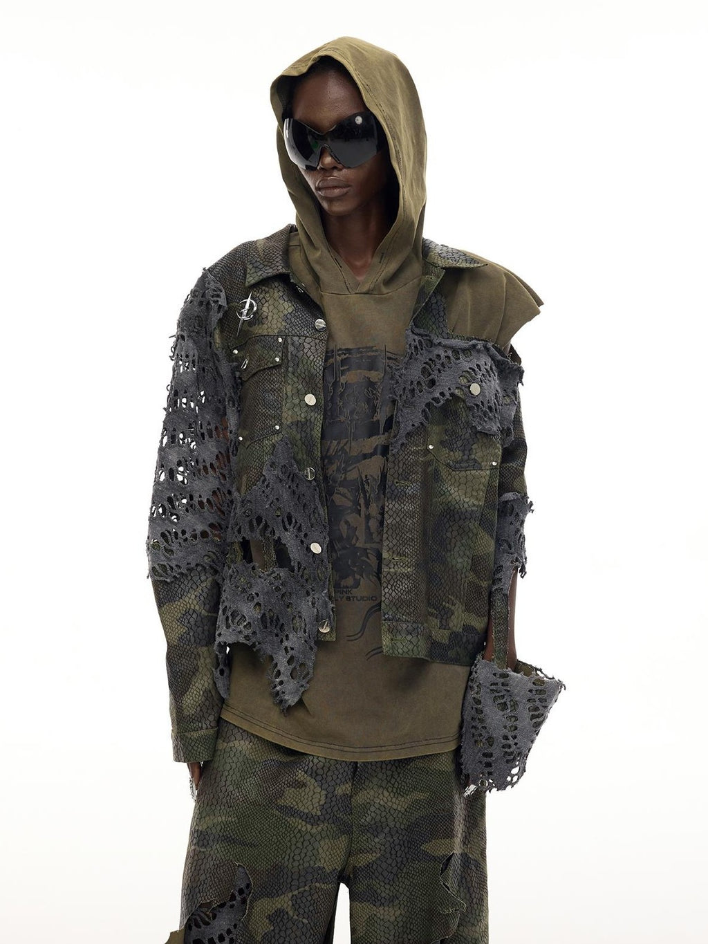 PINKSPINK Camouflage Cutout Deconstructed Loose Fit Women's Cotton Denim Jackets
