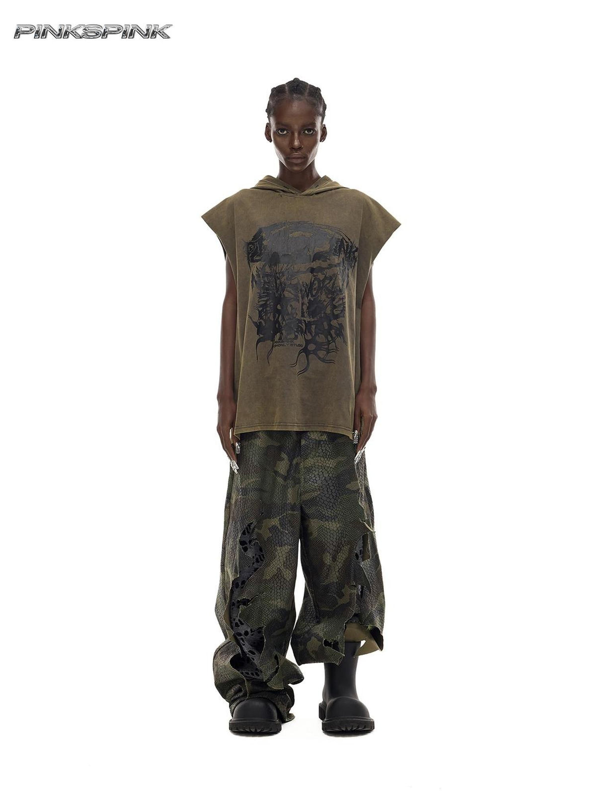 PINKSPINK Camouflage Distressed Coated Low Rise Women's Denim Baggy Jeans
