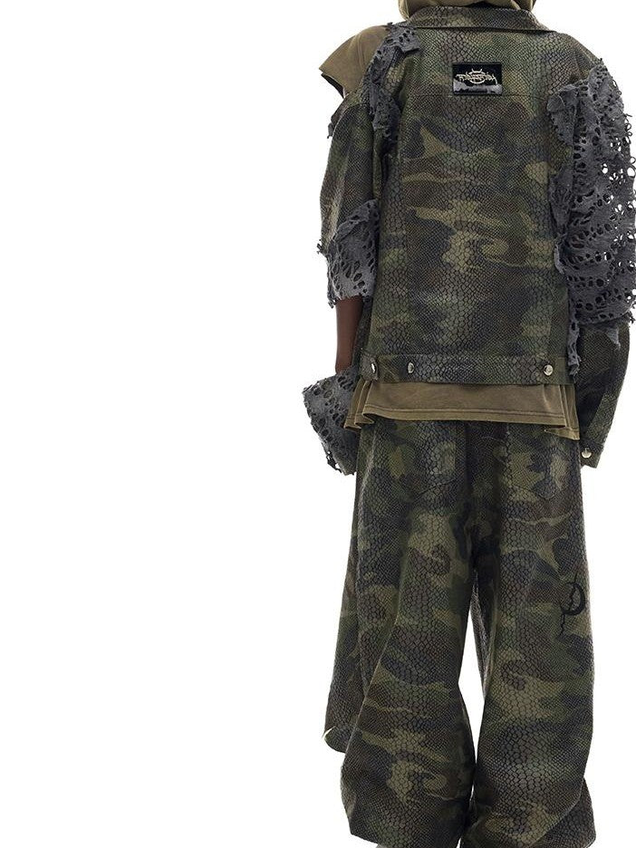 PINKSPINK Camouflage Distressed Coated Low Rise Women's Denim Baggy Jeans