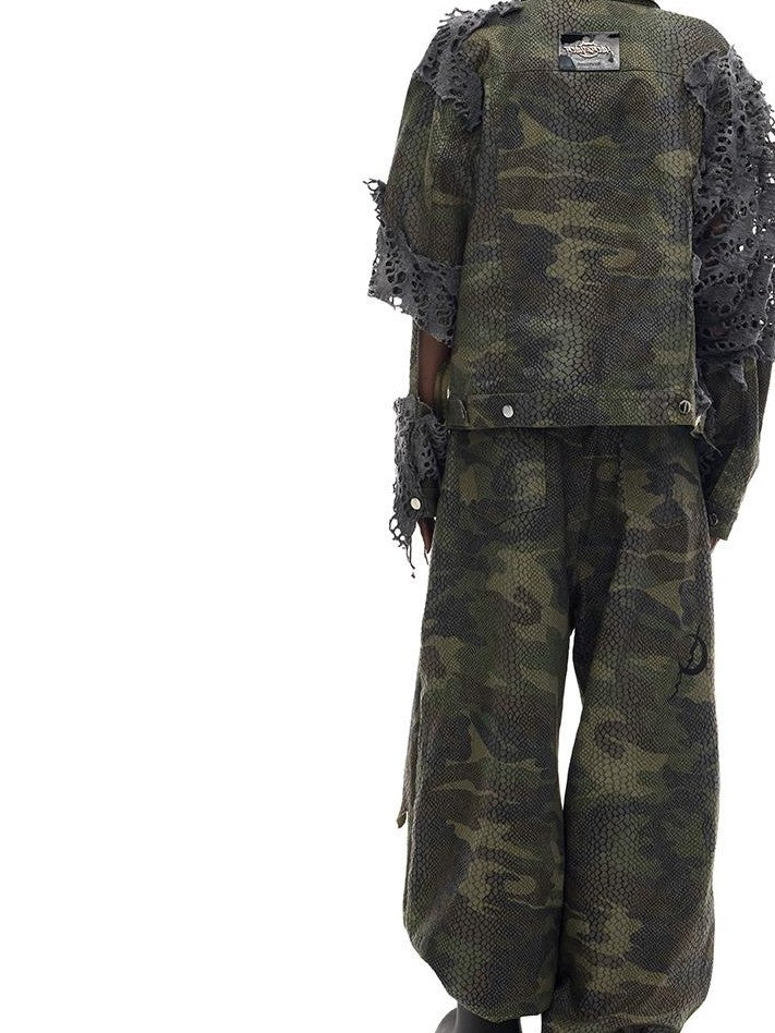 PINKSPINK Camouflage Distressed Coated Low Rise Women's Denim Baggy Jeans