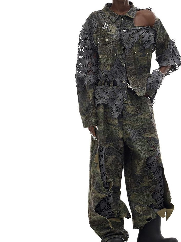 PINKSPINK Camouflage Distressed Coated Low Rise Women's Denim Baggy Jeans