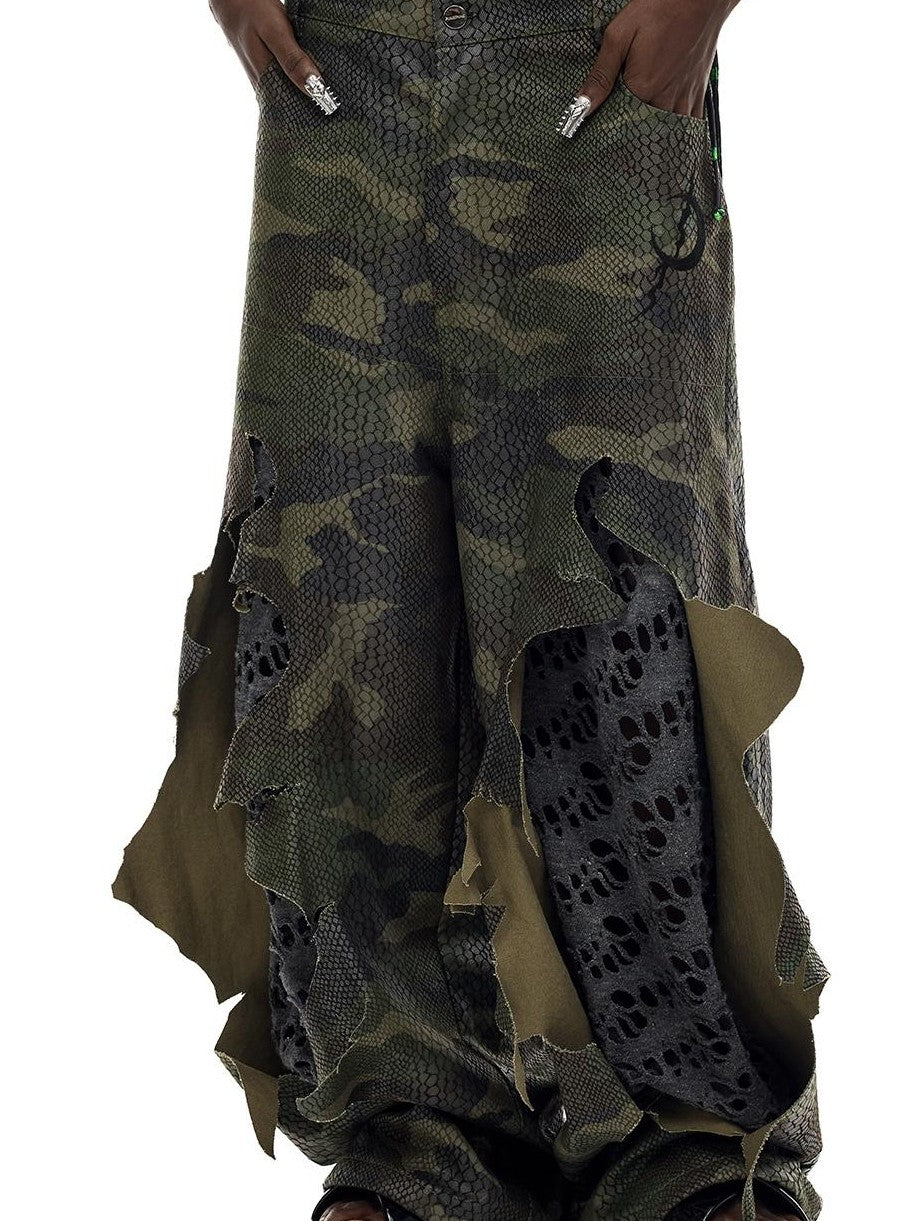 PINKSPINK Camouflage Distressed Coated Low Rise Women's Denim Baggy Jeans