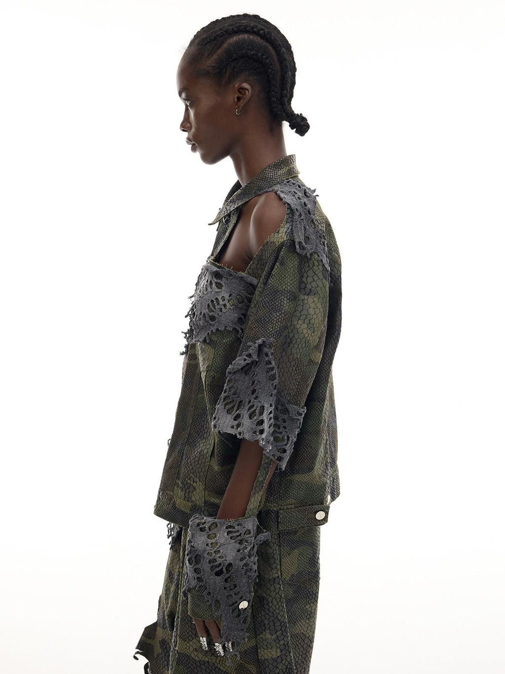 PINKSPINK Camouflage Distressed Reconstructed Cutout Hooded Women's Cotton Denim Jackets