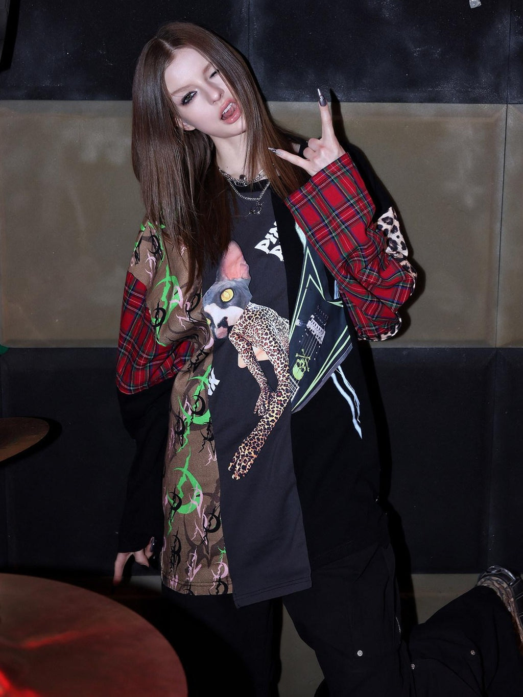 PINKSPINK Camouflage Patchwork Asymmetric Embroidered Sequin Women's Long Sleeve T-shirts