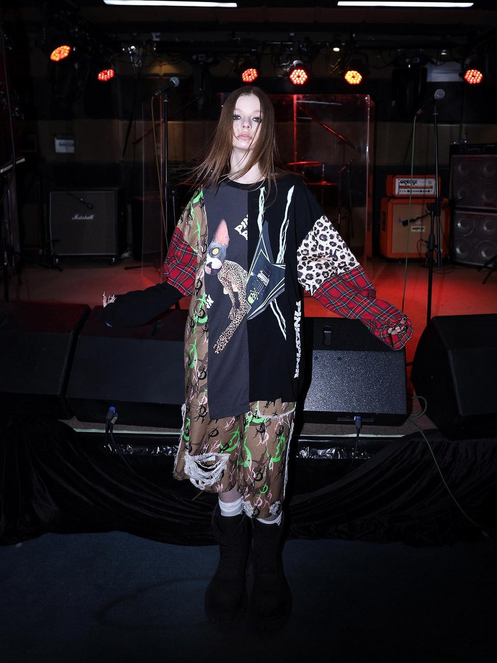 PINKSPINK Camouflage Patchwork Asymmetric Embroidered Sequin Women's Long Sleeve T-shirts