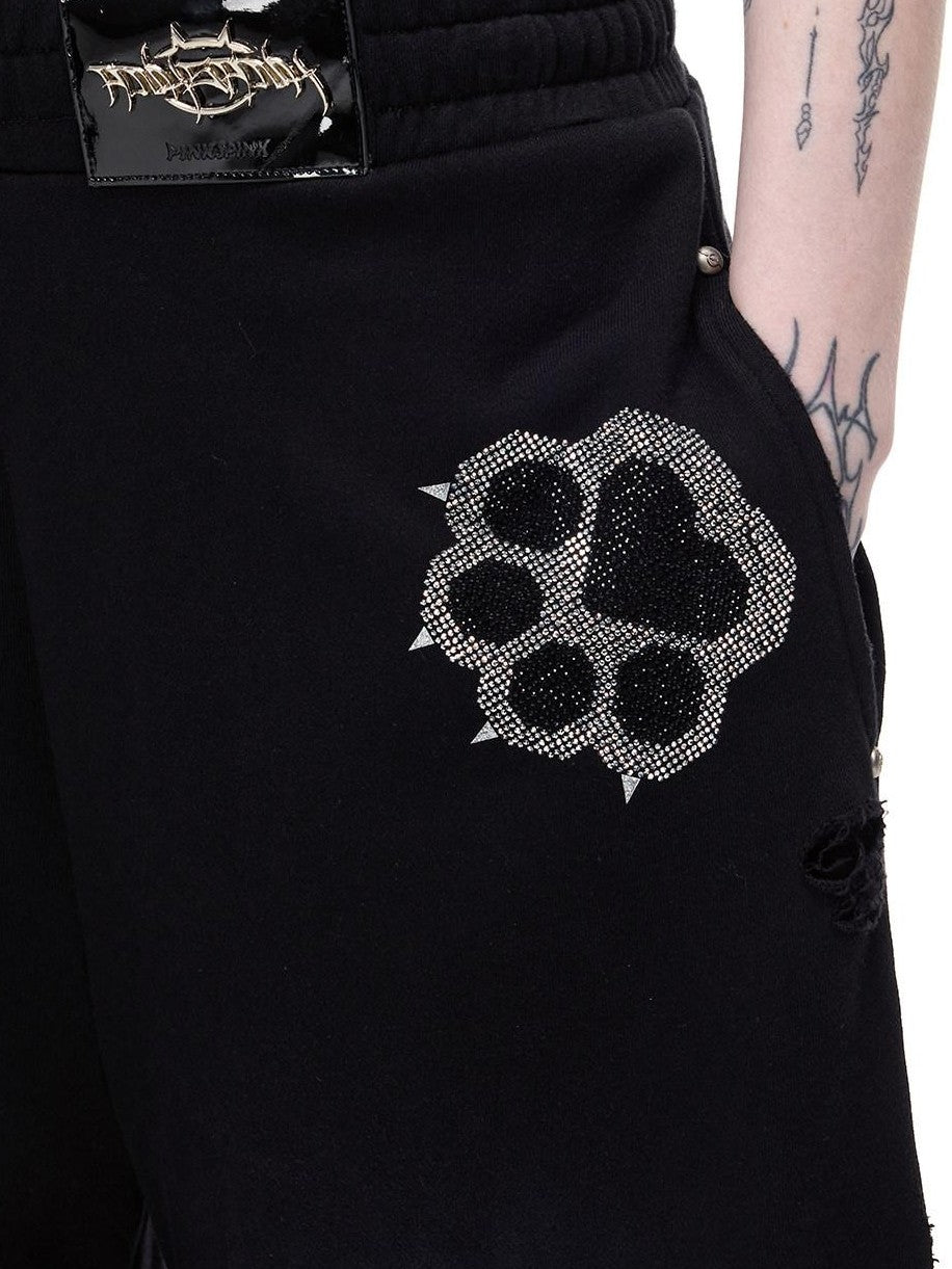PINKSPINK Camouflage Rhinestone Studded Cat Paw Women's Cotton Sweatpants