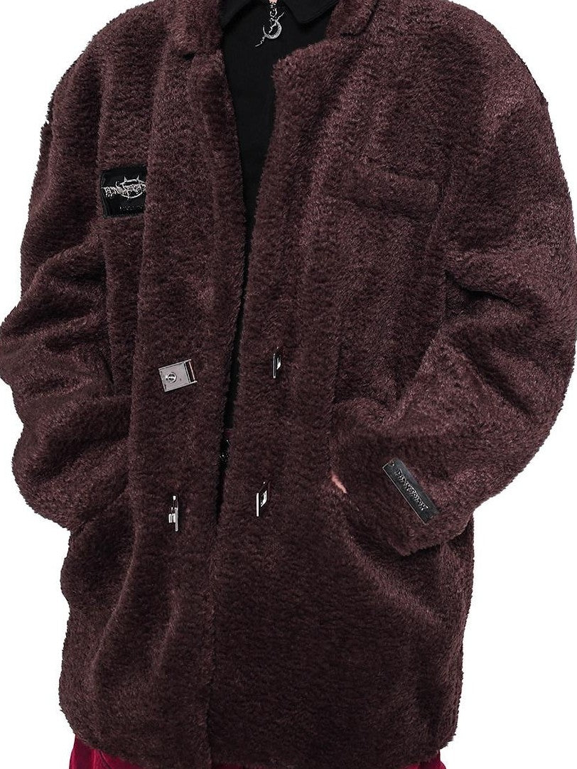 PINKSPINK Caramel 2 Button Boxy High Collar Women's Suede Fleece Jackets