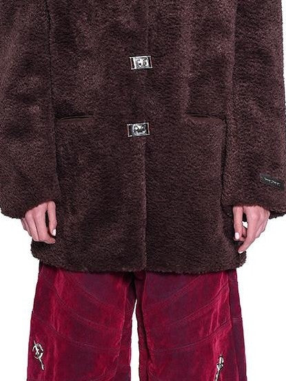 PINKSPINK Caramel 2 Button Boxy High Collar Women's Suede Fleece Jackets