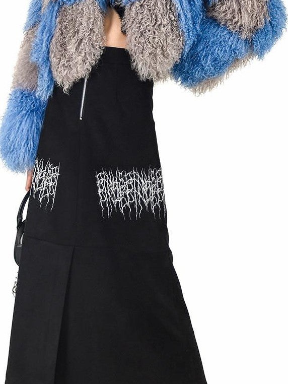 PINKSPINK Caramel Electric Thorn Embroidery A Line Zipper Women's Suede Maxi Skirts