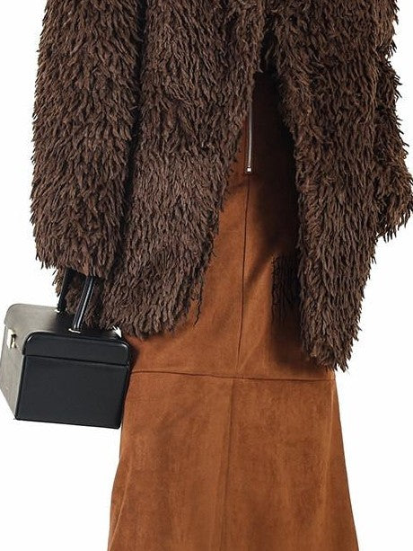 PINKSPINK Caramel Electric Thorn Embroidery A Line Zipper Women's Suede Maxi Skirts
