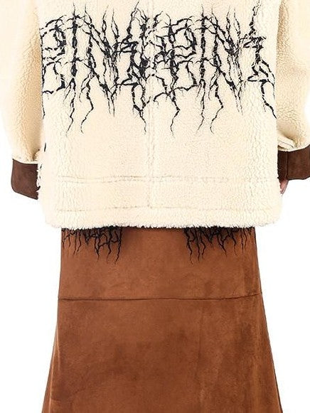PINKSPINK Caramel Electric Thorn Embroidery A Line Zipper Women's Suede Maxi Skirts