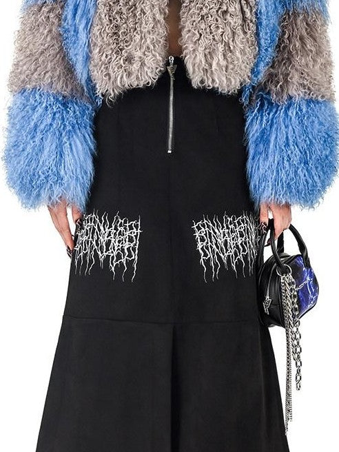 PINKSPINK Caramel Electric Thorn Embroidery A Line Zipper Women's Suede Maxi Skirts