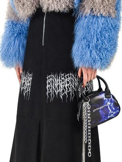 PINKSPINK Caramel Electric Thorn Embroidery A Line Zipper Women's Suede Maxi Skirts