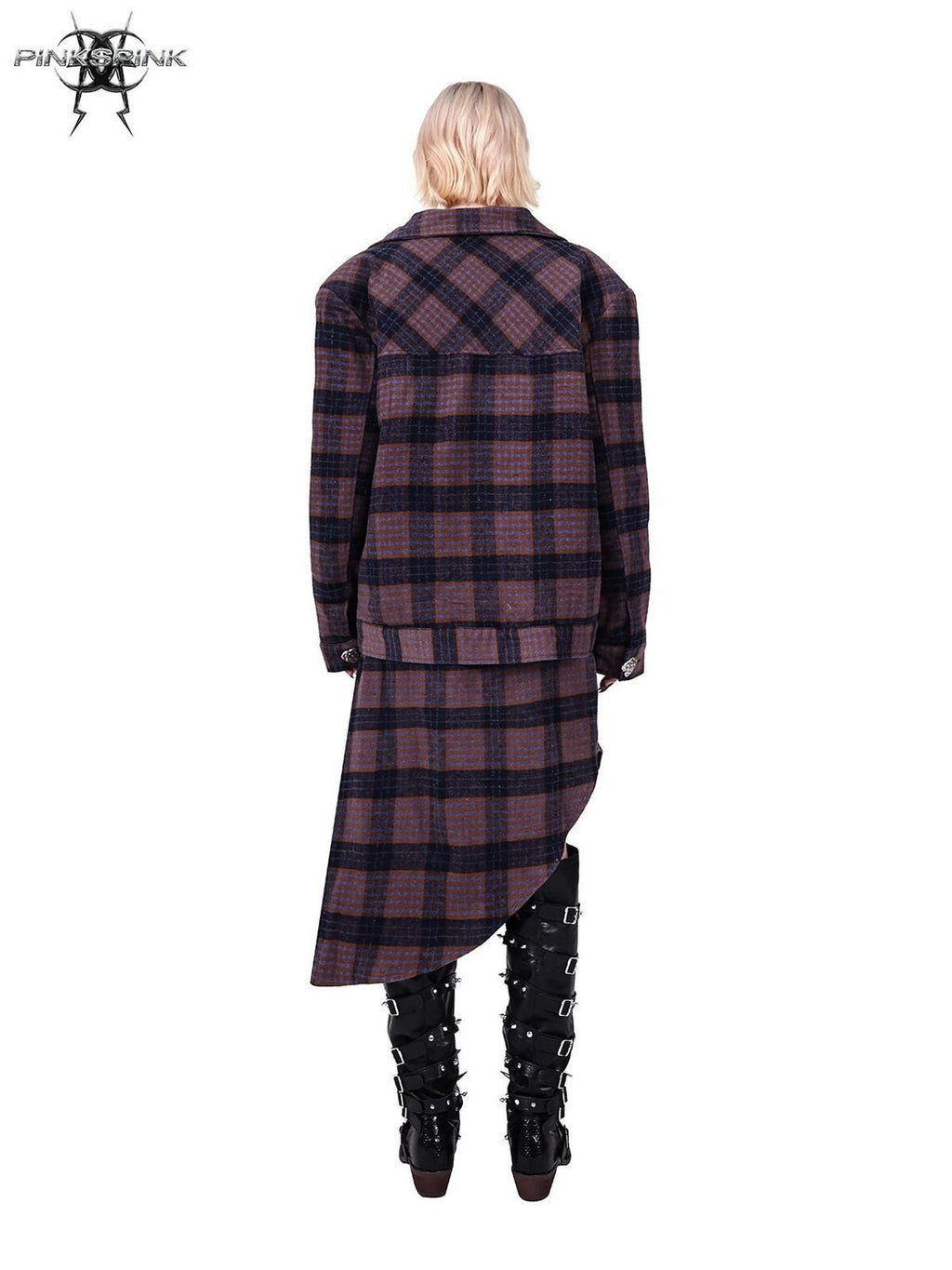 PINKSPINK Caramel Plaid Heart Concept Polo Collar Women's Tweed Blazer Skirt Suits