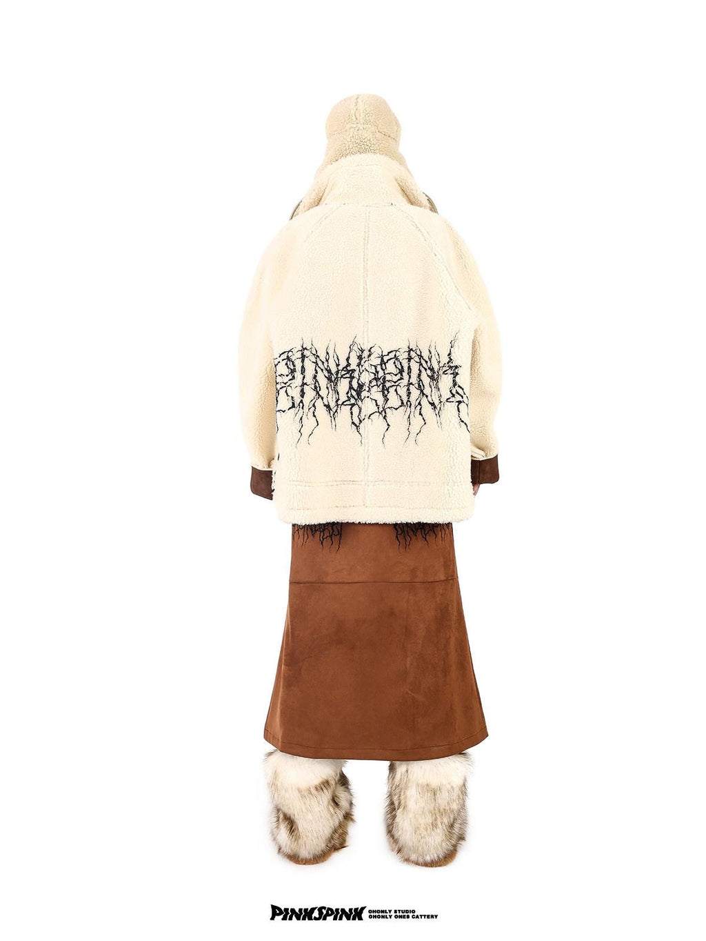 PINKSPINK Caramel Thorn Embroidery Zipper High Waist A Line Women's Suede Maxi Skirts