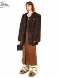 PINKSPINK Caramel V-neck Oversized Padded Shoulder Cardigan Women's Plush Fleece Jackets