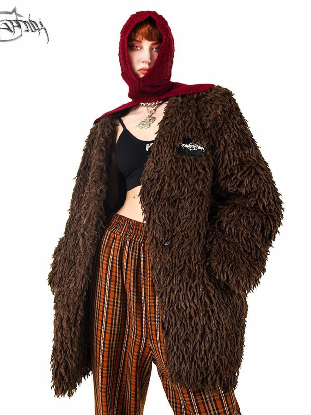 PINKSPINK Caramel V-neck Padded Shoulder Oversized Women's Plush Fleece Jackets