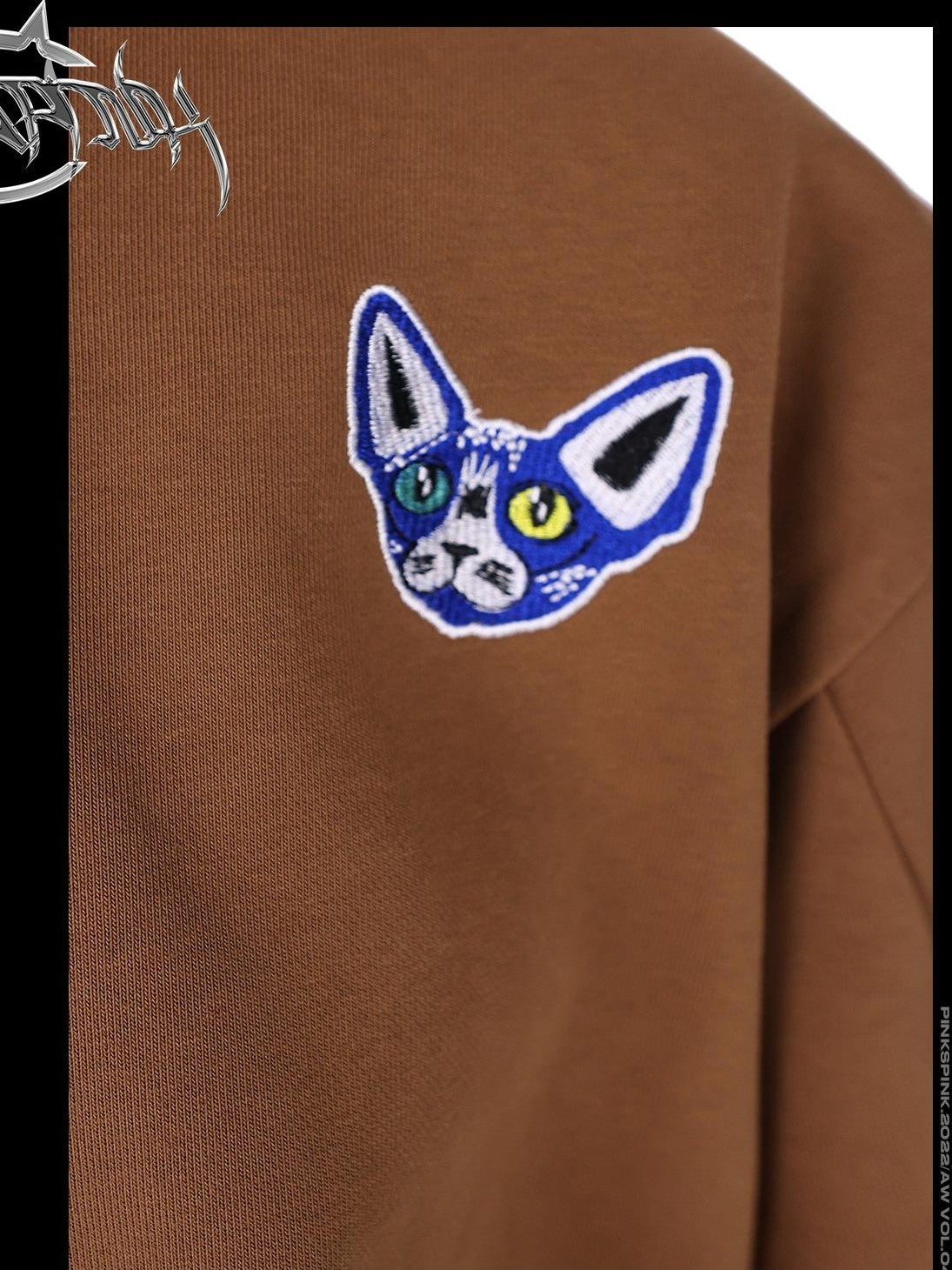 PINKSPINK Cartoon Sphynx Cat Embroidered Crewneck Loose Fit Women's Sweatshirts